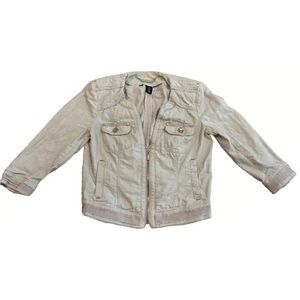 White House Black Market Jacket Sz 00 Tan Linen Blend Zip Up Lightweight women’s